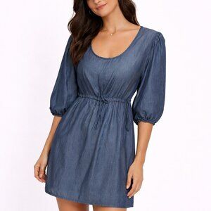 Chasensully chambray empire adjustable waist side tie silk bamboo dress Sz small